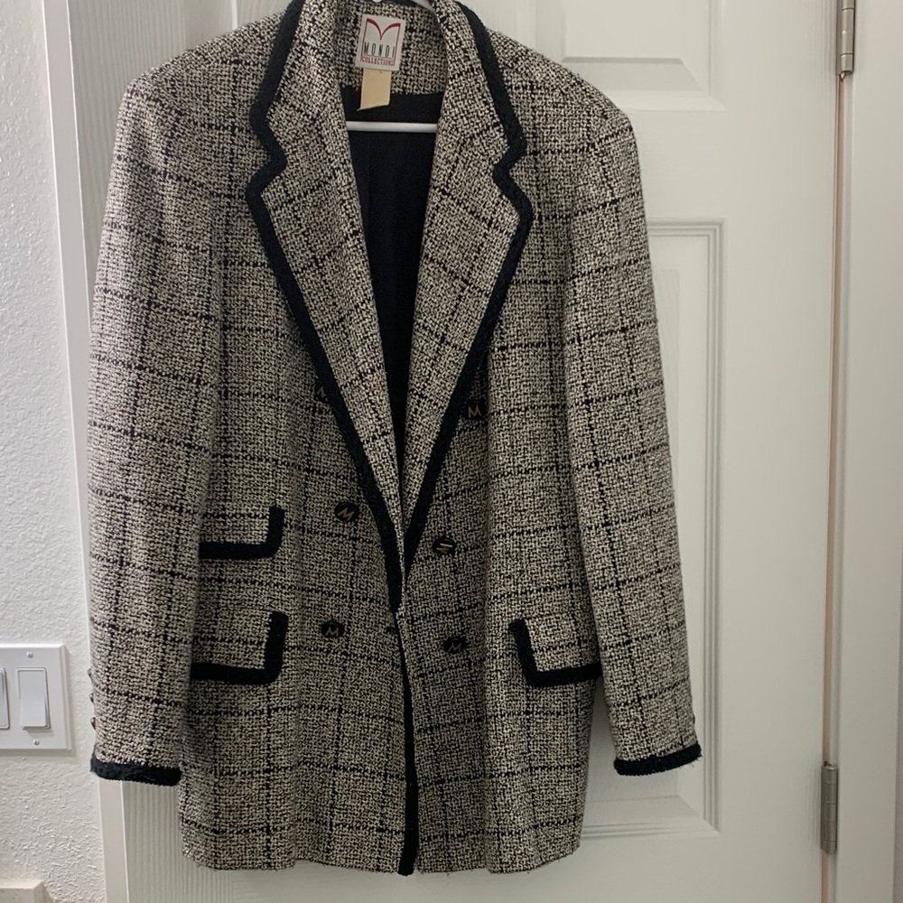 Woven Tweed Blazer with Black Trim